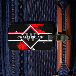 Étiquette À Bagage Monogramme rouge blanc et noir