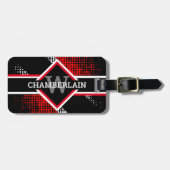 Étiquette À Bagage Monogramme rouge blanc et noir (Devant horizontal)