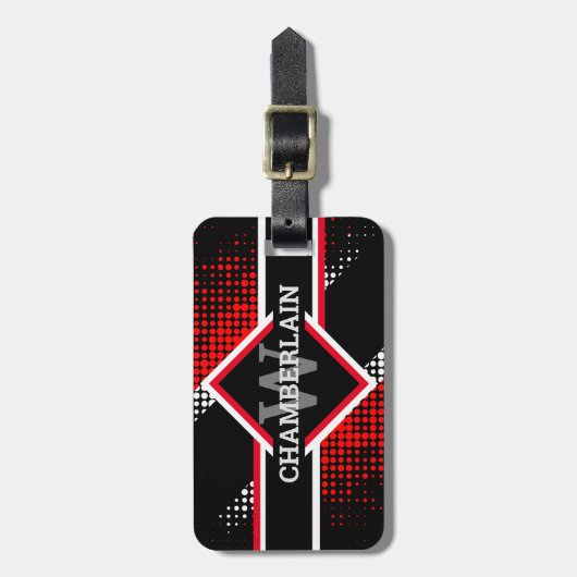 Étiquette À Bagage Monogramme rouge blanc et noir (Devant Vertical)