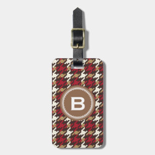 Étiquette À Bagage Monogramme rouge-brun vintage chic de plaid de