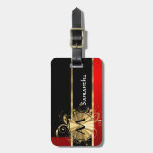 Étiquette À Bagage Monogramme rouge de noir et d'or (Devant Vertical)