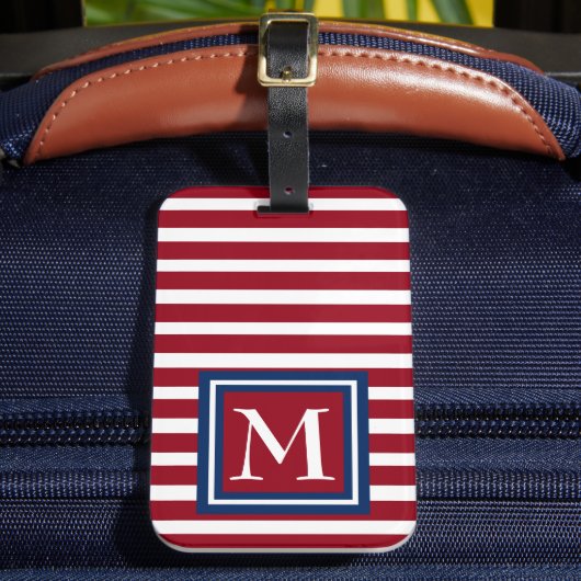 Étiquette À Bagage Monogramme rouge de rayures blanches et bleues (Insitu Rectoal 2)