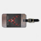 Étiquette À Bagage Monogramme rouge de tête de cerfs communs de plaid (Devant horizontal)