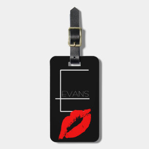 Étiquette À Bagage Monogramme rouge E d'Evans de rouge à lèvres de