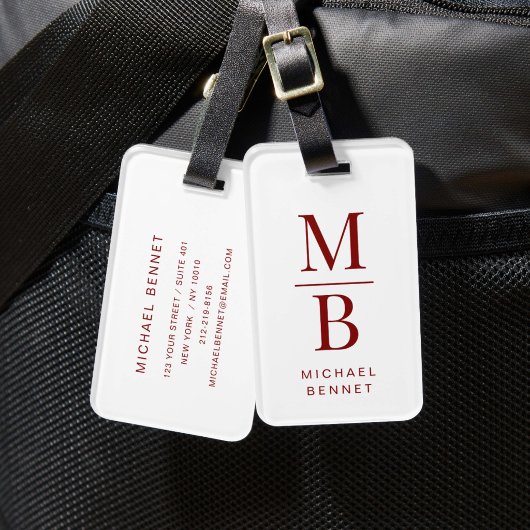 Étiquette À Bagage Monogramme Rouge Élégant