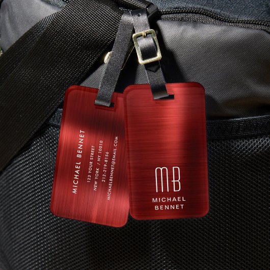 Étiquette À Bagage Monogramme Rouge Élégant
