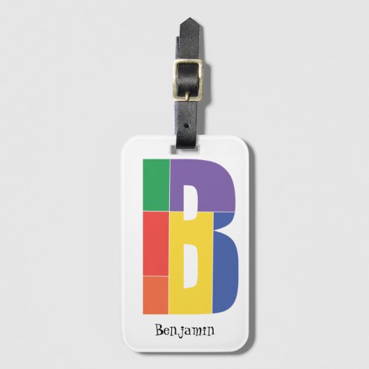 Étiquette À Bagage Monogramme rouge jaune pourpre vert initial B (Devant Vertical)