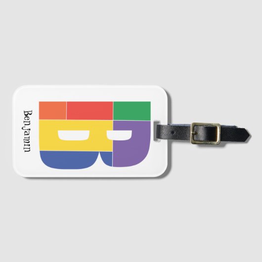 Étiquette À Bagage Monogramme rouge jaune pourpre vert initial B (Devant Horizontal)