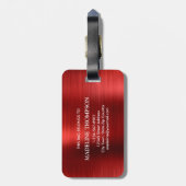 Étiquette À Bagage Monogramme rouge métallique brossé moderne (Dos Vertical)