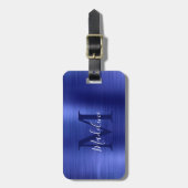 Étiquette À Bagage Monogramme Royal bleu métallique simple brossé (Devant Vertical)