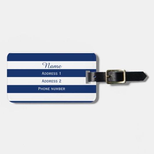 Étiquette À Bagage Monogramme Royal Bleu rayé (Devant horizontal)