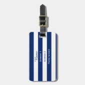 Étiquette À Bagage Monogramme Royal Bleu rayé (Devant Vertical)
