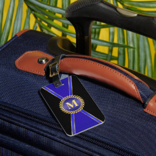 Étiquette À Bagage Monogramme Royal Blue Elegance
