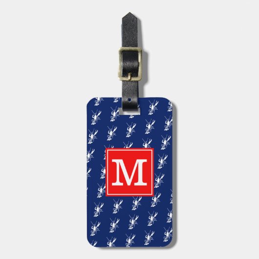 Étiquette À Bagage Monogramme RS Lobsters Blue (Devant Vertical)