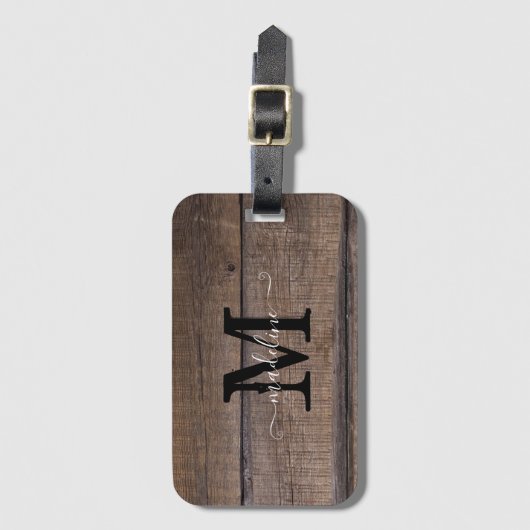 Étiquette À Bagage Monogramme Rustique Nom du script Voyage (Devant Vertical)