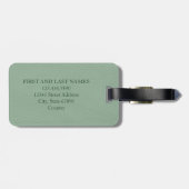 Étiquette À Bagage Monogramme Sage Vert Imprimé Cuir Art Personnalisé (Dos horizontal)