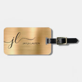 Étiquette À Bagage Monogramme Script Faux Gold Metal Steel (Devant horizontal)