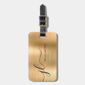 Étiquette À Bagage Monogramme Script Faux Gold Metal Steel (Devant Vertical)