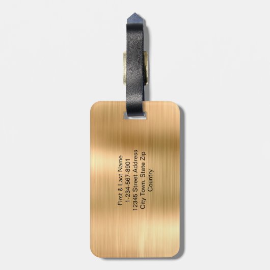 Étiquette À Bagage Monogramme Script Faux Gold Metal Steel (Dos Vertical)