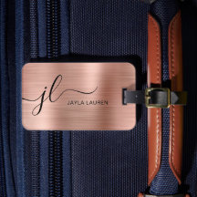 Monogramme Script Faux Rose Gold Metal Steel
