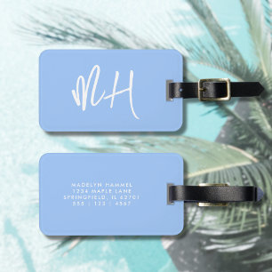 Étiquette À Bagage Monogramme Script minimal Pastel Blue Vacances