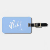 Étiquette À Bagage Monogramme Script minimal Pastel Blue Vacances (Devant horizontal)