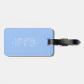 Étiquette À Bagage Monogramme Script minimal Pastel Blue Vacances (Dos horizontal)