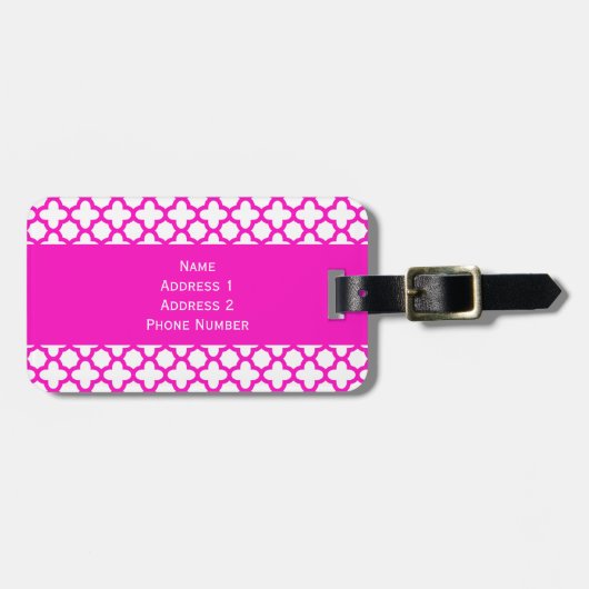 Étiquette À Bagage Monogramme Shocking rose Quatrefoil Motif (Devant horizontal)