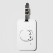 Étiquette À Bagage Monogramme Silver Blanc noir Voyage personnel (Devant Vertical)
