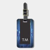 Étiquette À Bagage Monogramme simple carte de circuit bleu noir (Devant Vertical)