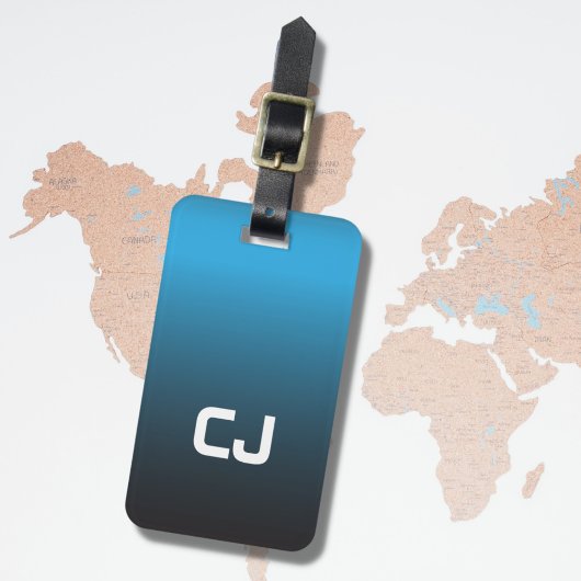 Étiquette À Bagage Monogramme simple Cool bleu Ombre