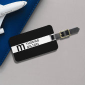 Étiquette À Bagage Monogramme simple en noir blanc