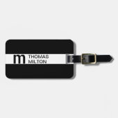 Étiquette À Bagage Monogramme simple en noir blanc (Devant horizontal)