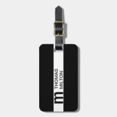 Étiquette À Bagage Monogramme simple en noir blanc (Devant Vertical)