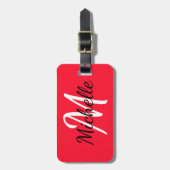Étiquette À Bagage Monogramme simple et moderne rouge et blanc (Devant Vertical)