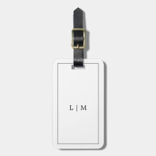 Étiquette À Bagage Monogramme simple initial minimaliste noir et blan