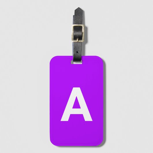 Étiquette À Bagage Monogramme Simple Moderne Néon Violet (Devant Vertical)