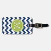 Étiquette À Bagage Monogramme simple Motif Chevron - Chaux de marine (Devant horizontal)