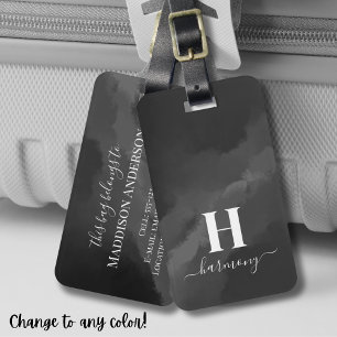 Étiquette À Bagage Monogramme Simple Noir Blanc