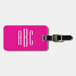 Étiquette À Bagage Monogramme simple trois lettres rose chaud et blan