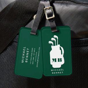 Étiquette À Bagage Monogramme Sport de Golf Vert Moderne