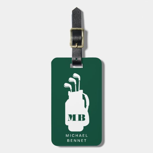 Étiquette À Bagage Monogramme Sport de Golf Vert Moderne (Devant Vertical)