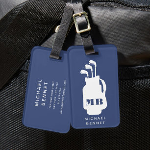 Étiquette À Bagage Monogramme Sport Golf Bleu Moderne