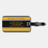 Étiquette À Bagage Monogramme Strips de sport noir et or (Dos horizontal)