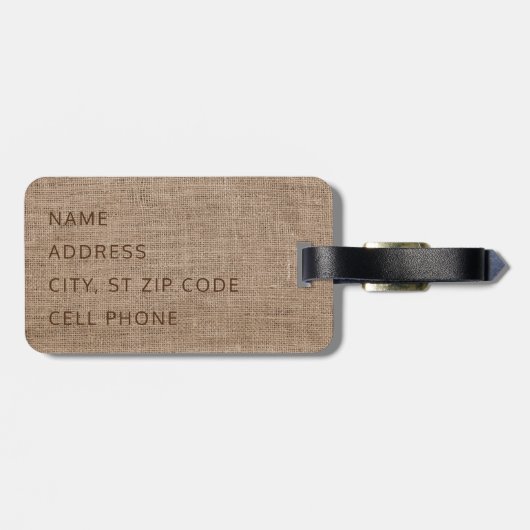 Étiquette À Bagage Monogramme - Tan Texture Burlap (Dos horizontal)