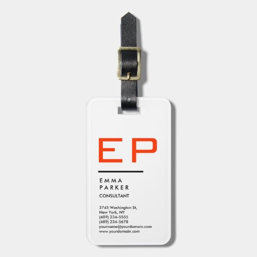 Étiquette À Bagage Monogramme tendance noir blanc (Devant Vertical)