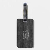 Étiquette À Bagage Monogramme texturé du grain de bois noir (Dos Vertical)