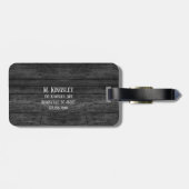 Étiquette À Bagage Monogramme texturé du grain de bois noir (Dos horizontal)