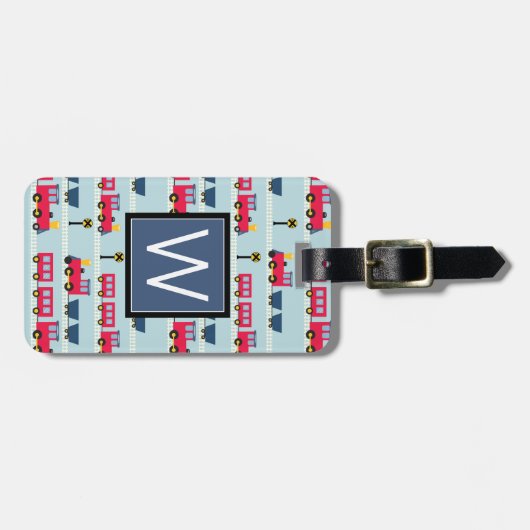 Étiquette À Bagage Monogramme | Trains mignons (Devant horizontal)