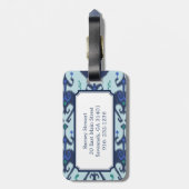 Étiquette À Bagage Monogramme tribal de motif d'ikat vert-bleu modern (Dos Vertical)